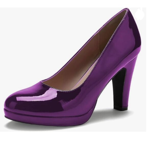 miss left Purple Low Platform Chunky High Heel Slip On Round Toe Pump - Picture 1 of 8